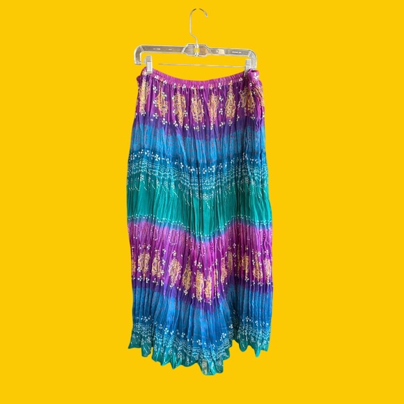 Chico's Dresses & Skirts - Chicos Vintage Boho Broomstick Maxi Skirt Purple Teal Patterned Size 1 Large
